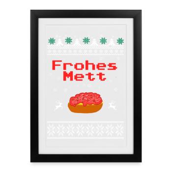 Frohe Weihnachten Mettbrötchen Fleisch - Gerahmtes Poster (27 × 37 cm) - Schwarz - Vorne