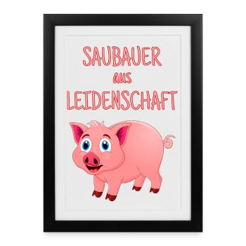 agriculteur propre, éleveur de porcs, agriculteur, élevage - Affiche encadrée (27 × 37 cm) - noir - Devant
