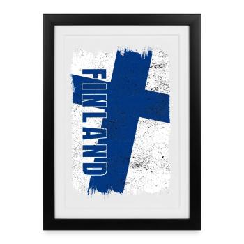 Drapeau de la Finlande - Affiche encadrée (27 × 37 cm) - noir - Devant