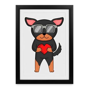 Lancashire Heeler with sunglasses and heart - Framed poster (27 × 37 cm) - black - Front