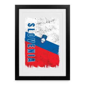 Drapeau vintage de Slovénie - Affiche encadrée (27 × 37 cm) - noir - Devant