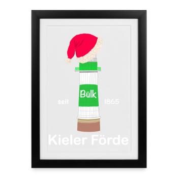 Weihnachten, Leuchtturm Bülk, Kieler Förde, Ostsee - Gerahmtes Poster (27 × 37 cm) - Schwarz - Vorne