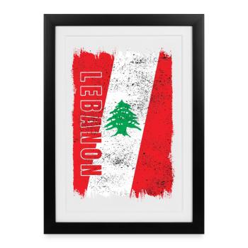 Drapeau vintage du Liban - Affiche encadrée (27 × 37 cm) - noir - Devant
