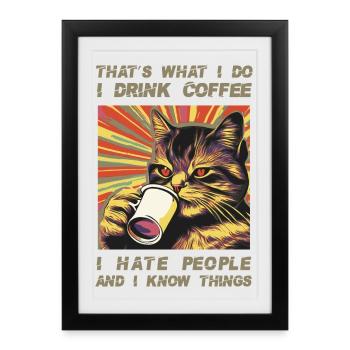 Coffee-drinking, sarcastic cat lover - Framed poster (27 × 37 cm) - black - Front