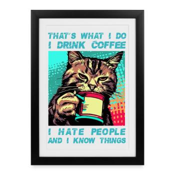 Coffee with a cat - Framed poster (27 × 37 cm) - black - Front