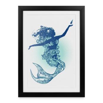 Belle sirène aux couleurs froides - Affiche encadrée (27 × 37 cm) - noir - Devant