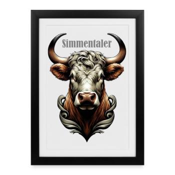 Simmentaler - Gerahmtes Poster (27 × 37 cm) - Schwarz - Vorne