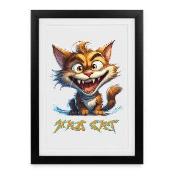 Mad Cat - Chat Fou - Cartoon - Framed poster (27 × 37 cm) - black - Front