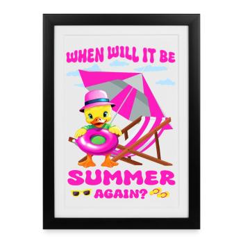 Canard mignon avec chapeau rose - Affiche encadrée (27 × 37 cm) - noir - Devant