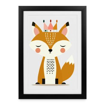 Cute Fox with Crown – Minimalist Art - Framed poster (27 × 37 cm) - black - Front