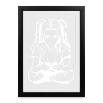 Gamer Girl Drawing - Framed poster (27 × 37 cm) - black - Front