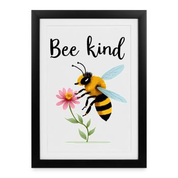 Type d’abeille : Abeille mignonne avec une petite fleur - Affiche encadrée (27 × 37 cm) - noir - Devant
