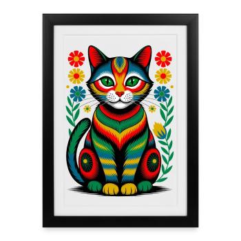 Folk Cat – L’âme colorée de la nature - Affiche encadrée (27 × 37 cm) - noir - Devant