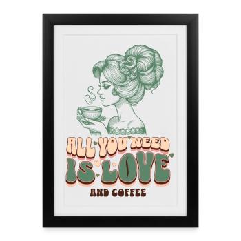 Amour et café – Femme rétro Clipart - Affiche encadrée (27 × 37 cm) - noir - Devant