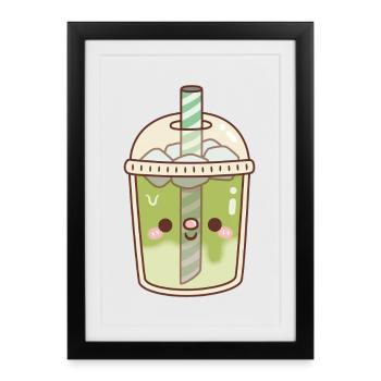 Mignon latte glacé au matcha - Affiche encadrée (27 × 37 cm) - noir - Devant