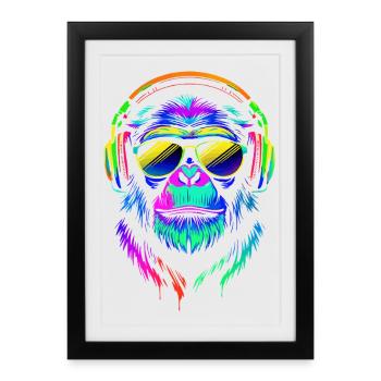 Retro gorilla in bright colors with headphones - Framed poster (27 × 37 cm) - black - Front