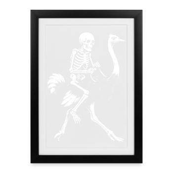 Squelette étrange sur l’autruche volante illustration - Affiche encadrée (27 × 37 cm) - noir - Devant