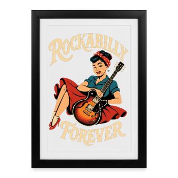 Femme du renouveau du rockabilly avec guitare - Affiche encadrée (27 × 37 cm) - noir - Devant