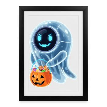 Robot fantôme avec seau à citrouille - Affiche encadrée (27 × 37 cm) - noir - Devant