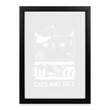 Chats et tatouages – Style de vie : chats et tatouages - Affiche encadrée (27 × 37 cm) - noir - Devant
