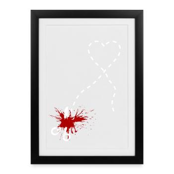 Here cut heart, scissors, blood, wound, pain, - Framed poster (27 × 37 cm) - black - Front