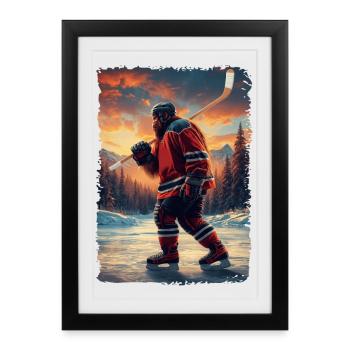 Sasquatch Hockey Joueur de hockey Bigfoot - Affiche encadrée (27 × 37 cm) - noir - Devant