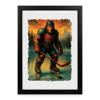 Sasquatch Hockey Joueur de hockey Bigfoot - Affiche encadrée (27 × 37 cm) - noir - Devant