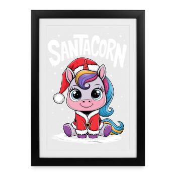 Einhorn Weihnachtspullover Santacorn Weihnachten - Gerahmtes Poster (27 × 37 cm) - Schwarz - Vorne
