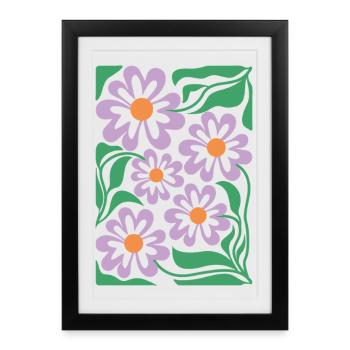 Motif floral violet Boho Flora - Affiche encadrée (27 × 37 cm) - noir - Devant