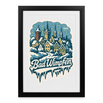 Paysage hivernal du Kraichgau de Bad Wimpfen - Affiche encadrée (27 × 37 cm) - noir - Devant