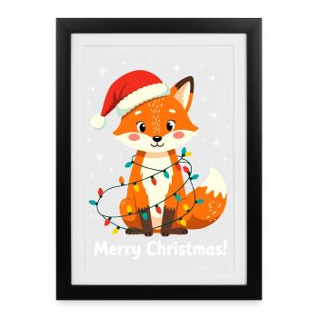 Fox Christmas Merry Christmas Cute Funny - Framed poster (27 × 37 cm) - black - Front