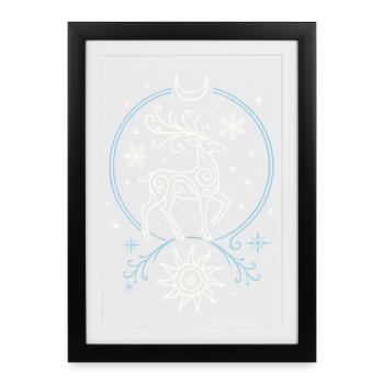 Yule Deer with Sun, Moon and Antlers - Framed poster (27 × 37 cm) - black - Front
