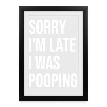 Funny Sorry I'm Late I was Pooping - Framed poster (27 × 37 cm) - black - Front