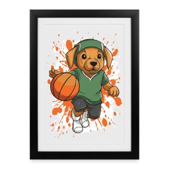 Le chien de basket en vert - Affiche encadrée (27 × 37 cm) - noir - Devant