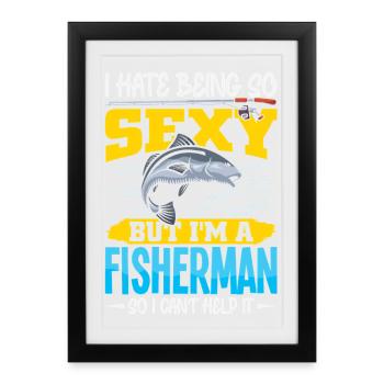Pêcheurs Poissons Dictons Pêcheurs Pêcheur Drôle de pêcheur - Affiche encadrée (27 × 37 cm) - noir - Devant
