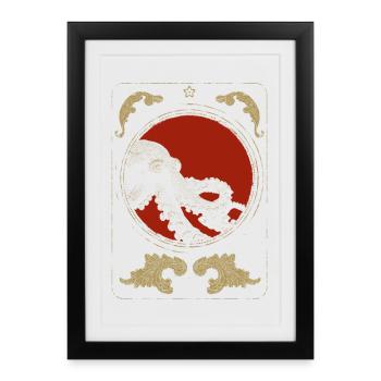 Octopus in the Red Moon – Art Deco Gold - Framed poster (27 × 37 cm) - black - Front