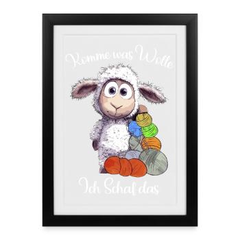 Moutons avec de la laine : je fais le jeu de mots - Affiche encadrée (27 × 37 cm) - noir - Devant