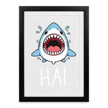 Shark. – Minimalist illustration with Hai Hi - Framed poster (27 × 37 cm) - black - Front