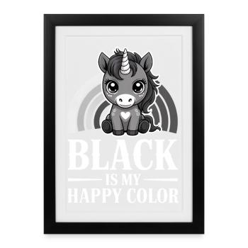 Black Is My Happy Color Unicorn - Framed poster (27 × 37 cm) - black - Front