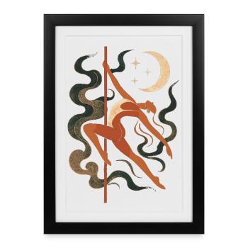 Femme abstraite dansant au pole dance au clair de lune et au clair d’étoiles - Affiche encadrée (27 × 37 cm) - noir - Devant
