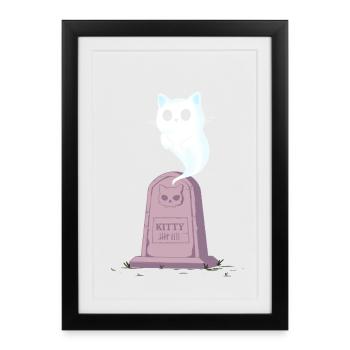 Ghost kitten on the gravestone - Framed poster (27 × 37 cm) - black - Front