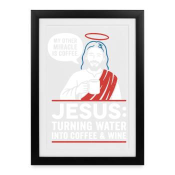 Graphique du miracle du café Jésus - Affiche encadrée (27 × 37 cm) - noir - Devant
