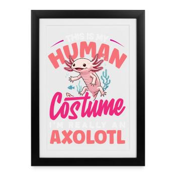 Mignon Axolotl Kawaii Amoureux des Axolotls - Affiche encadrée (27 × 37 cm) - noir - Devant