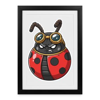 Coccinelle Steampunk Armure Rouge et Chrome - Affiche encadrée (27 × 37 cm) - noir - Devant
