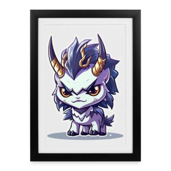 Petit Dragon Cornu de style Chibi - Affiche encadrée (27 × 37 cm) - noir - Devant