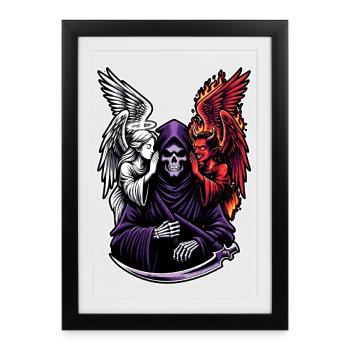 Grim Reaper with Angel and Demon - Framed poster (27 × 37 cm) - black - Front