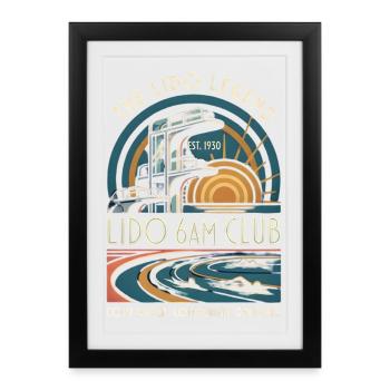 Lido Legend 6AM Club - Art Deco Outdoor Swimming - Framed poster (27 × 37 cm) - black - Front