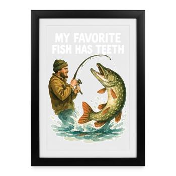 Aquarelle Angler Pike – Mon poisson préféré a des dents - Affiche encadrée (27 × 37 cm) - noir - Devant