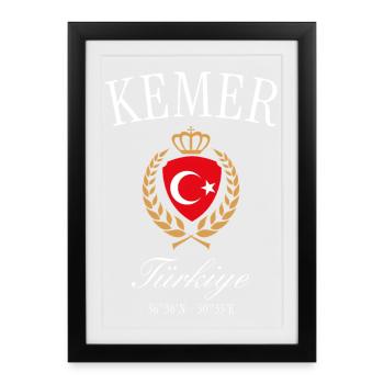 Kemer Türkei Wappen Krone – Reise Souvenir - Gerahmtes Poster (27 × 37 cm) - Schwarz - Vorne