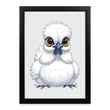 Poulet Kawaii – Poulet Silkie Moelleux - Affiche encadrée (27 × 37 cm) - noir - Devant